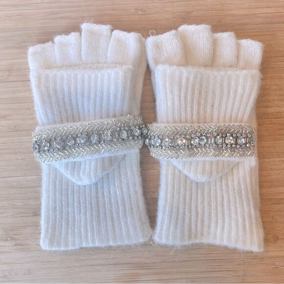 Anthropologie Mittens Fliptop Fingerless Gloves with CZ Crystals One Size - Picture 1 of 6